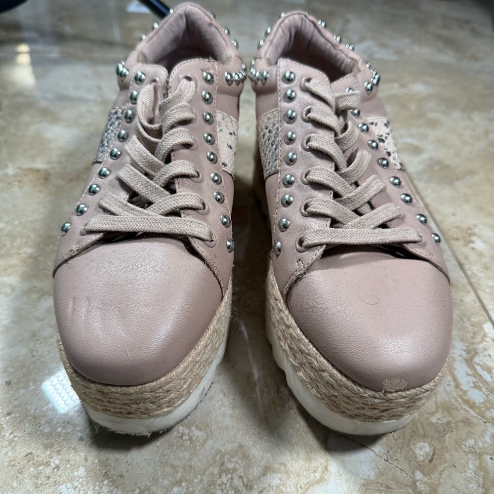 Steve Madden Studded Platform Espadrille Sneakers Women Size 8 Pink Snake Print
